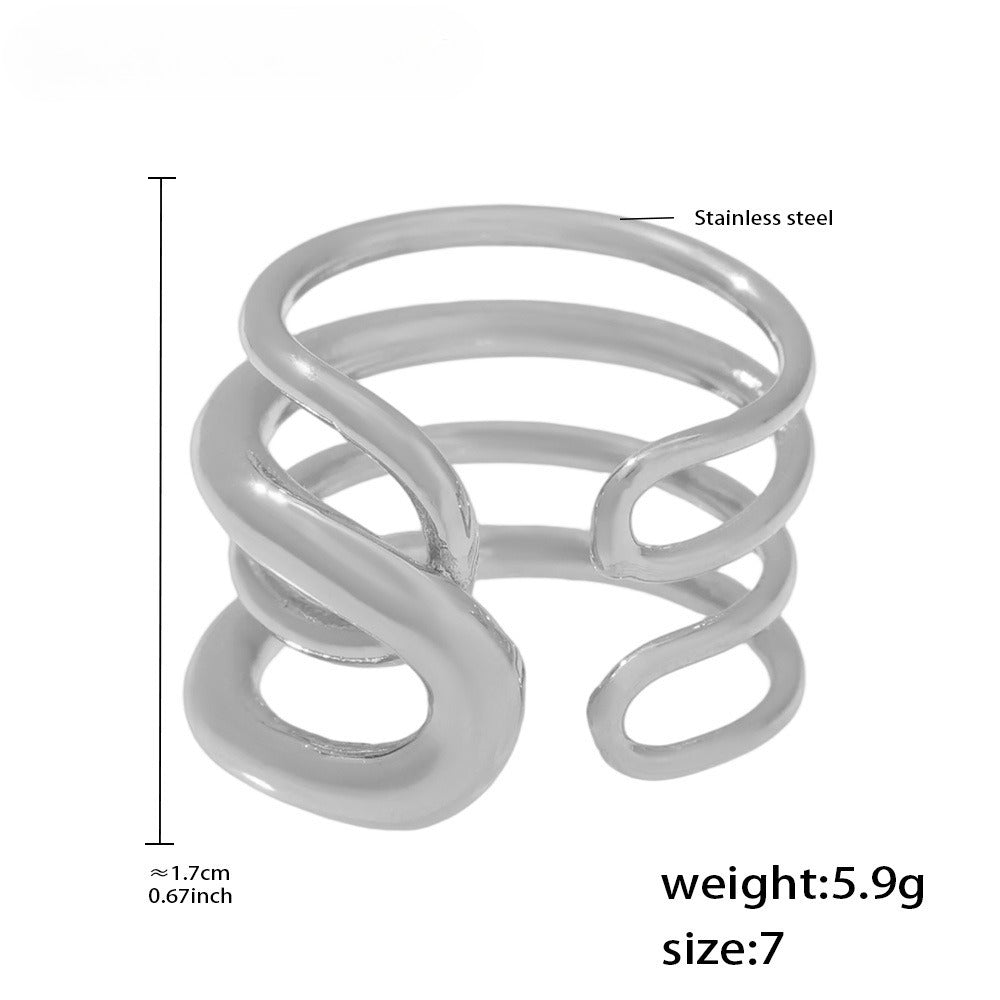 Planderful Women Line Ring Stainless Steel Gold Multilevel