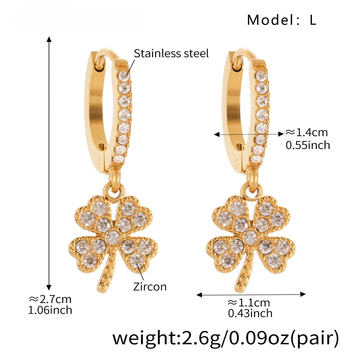Planderful Four Leaf Clover Zircon Earrings Gold For Women