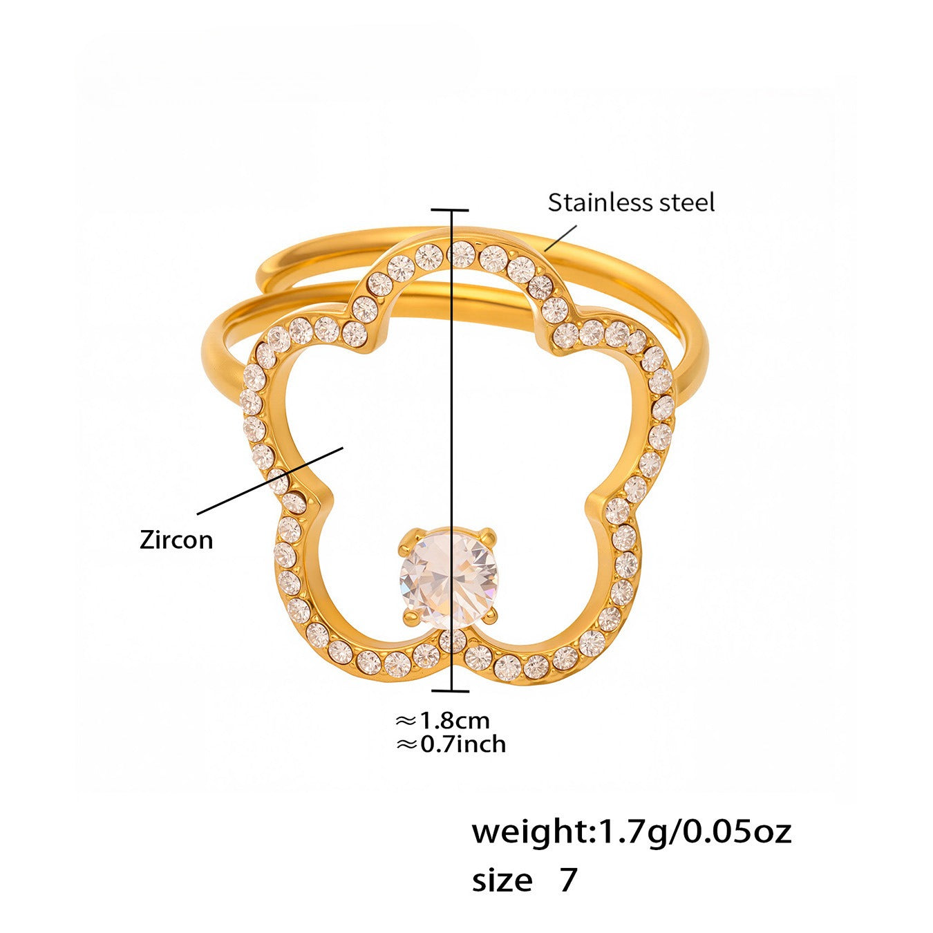 Planderful Zircon Flower Ring 18K Gold Elegant For Women