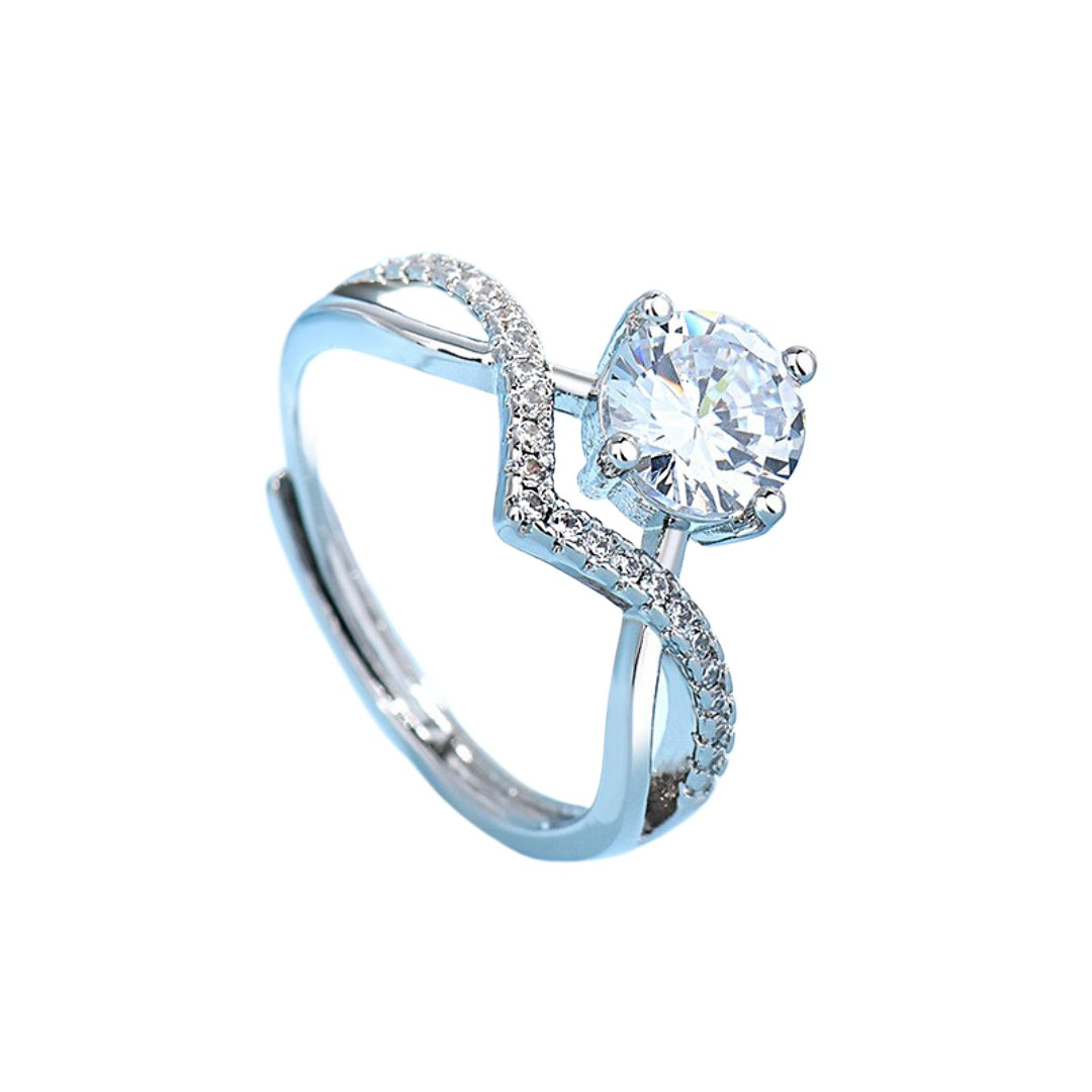 S925 Sterling Silver Zircon Halo Ring — Adjustable