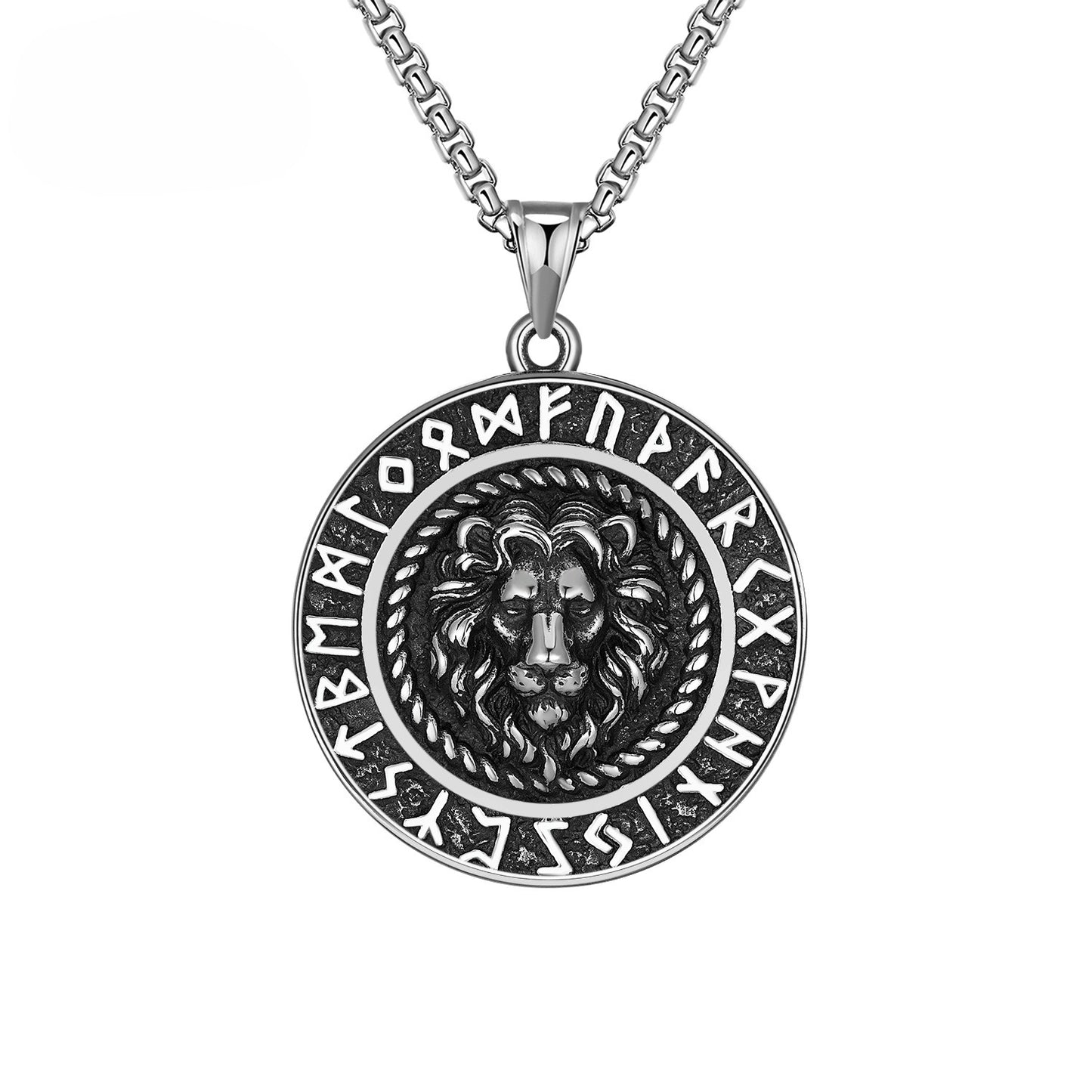 Steel Necklace – Vintage Viking Compass Lion Head