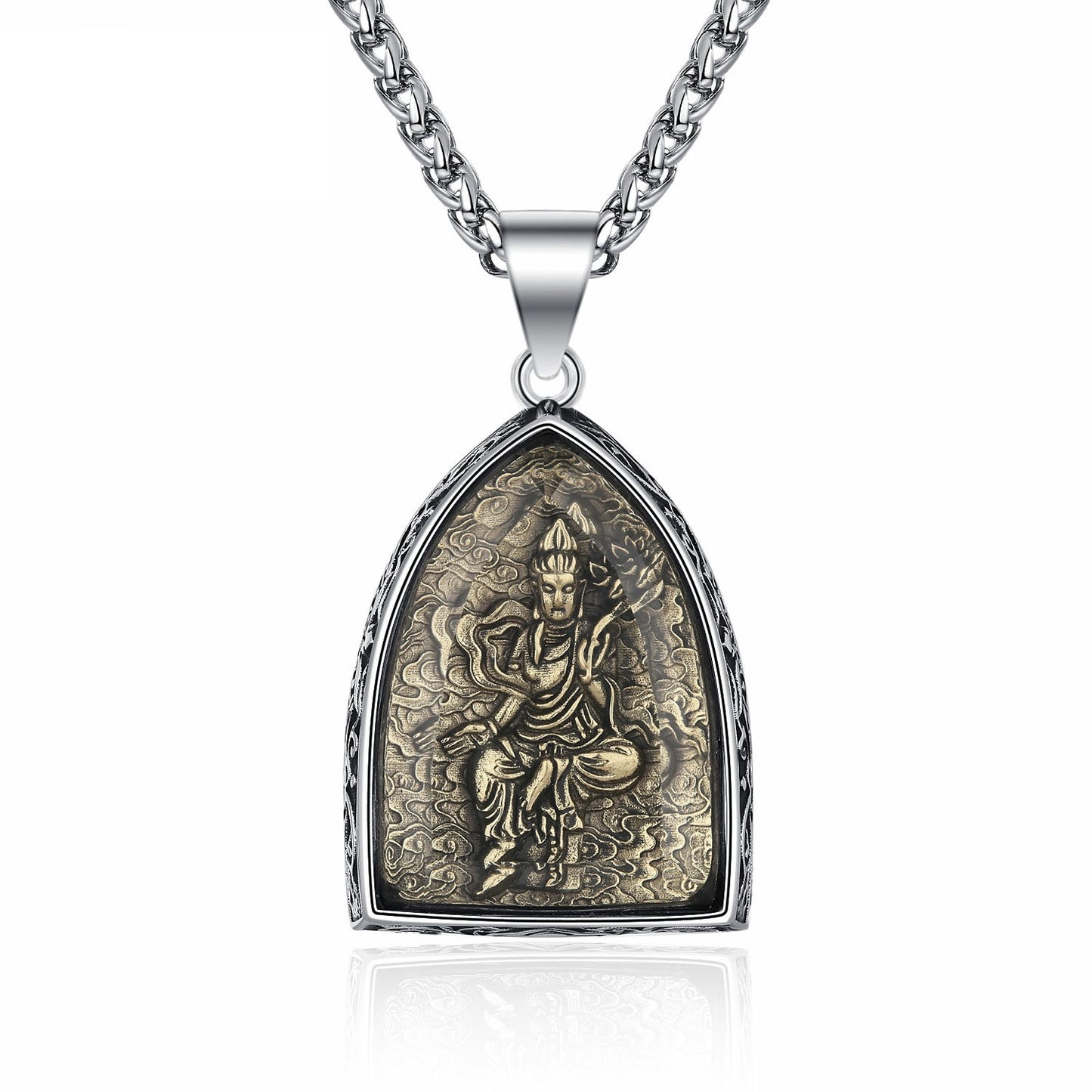 Steel Necklace – Elegant Chinese Buddha Amulet Pendant With Eight Guardian Deities