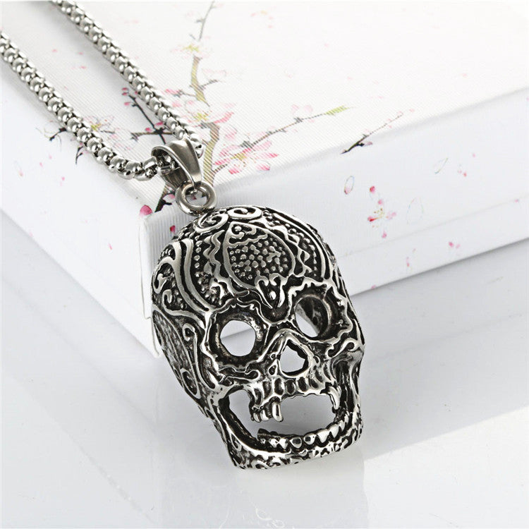 Titanium Steel Skull Pendant Necklace for Men - European and American Punk Style