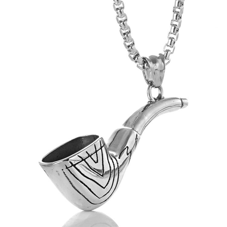 Titanium Steel Pipe Pendant Necklace for Men - Trendy Retro Design in Stainless Steel
