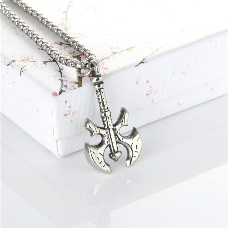 Punk-Inspired Stainless Steel Axe Pendant Necklace for Men - Retro Titanium Steel Tag