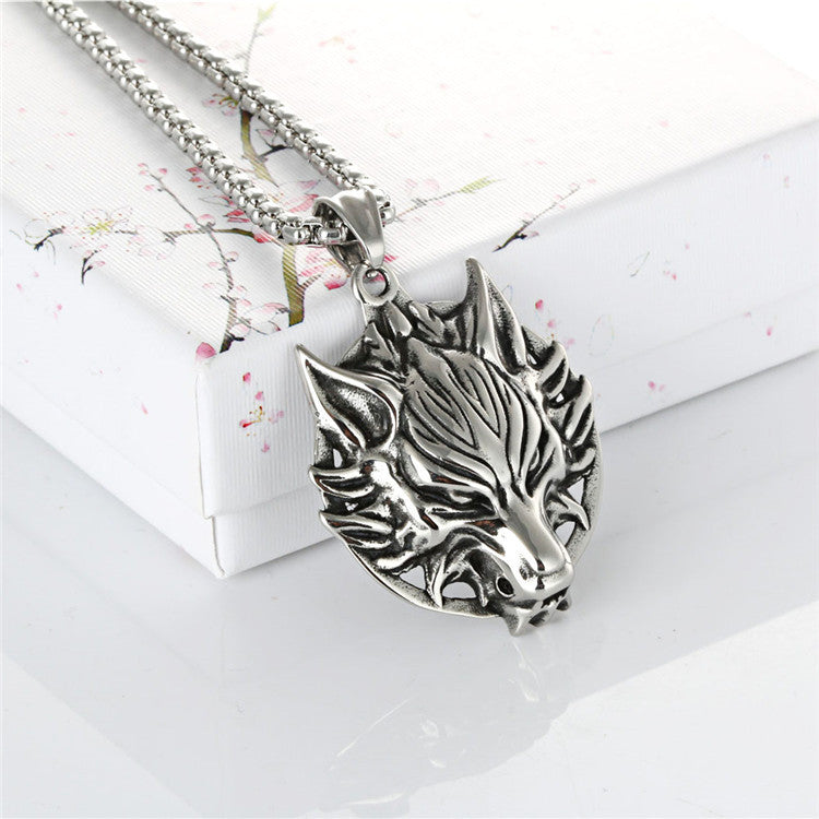 Titanium Steel Wolf Head Pendant Necklace for Men - Retro Punk Design