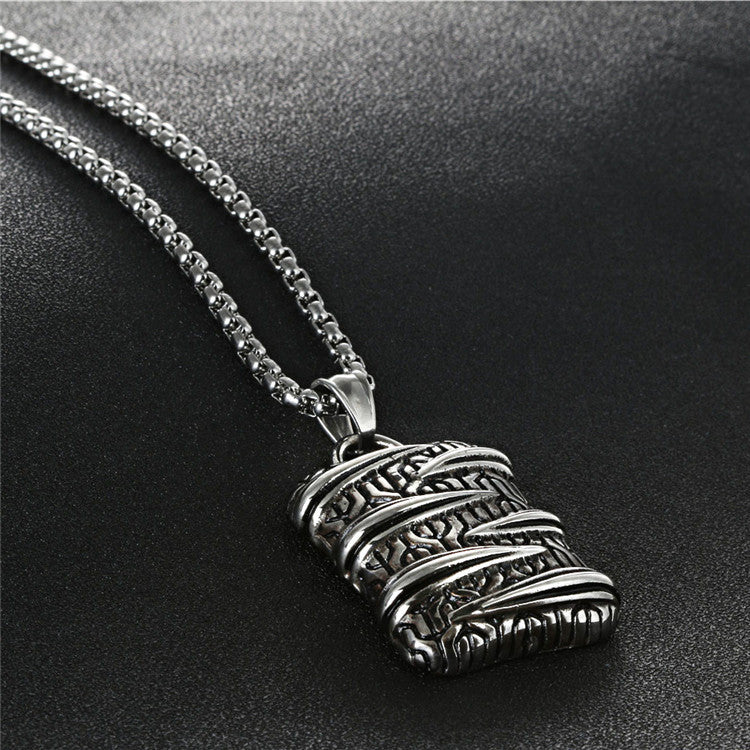 Punk-Inspired Engraved Titanium Steel Pendant Necklace for Men