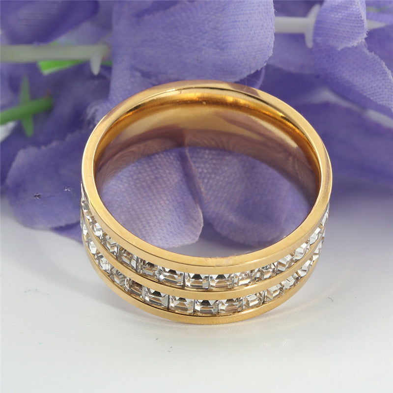Titanium Steel Retro Zircon Wedding Ring for Trendy Girls - Stainless Steel White Stone Accessory