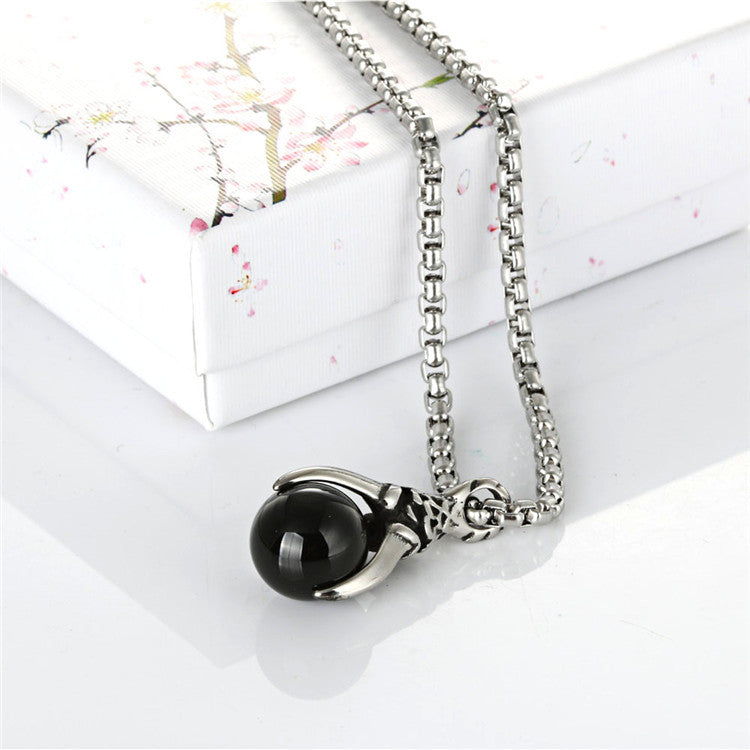 Titanium Steel Dragon Claw Pendant Necklace with Black Stone Inlay for Men - Punk Retro Style