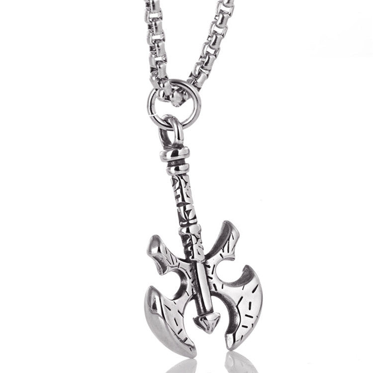 Punk-Inspired Stainless Steel Axe Pendant Necklace for Men - Retro Titanium Steel Tag