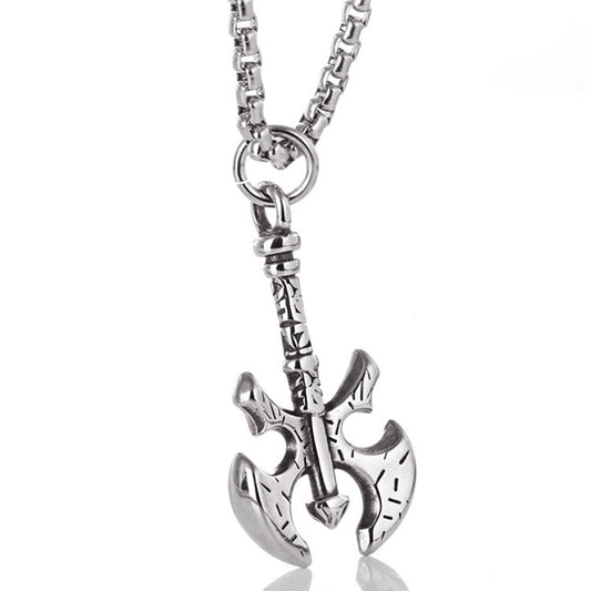 Punk-Inspired Stainless Steel Axe Pendant Necklace for Men - Retro Titanium Steel Tag