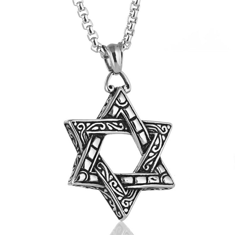 Punk-Inspired Stainless Steel Hexagram Pendant Necklace for Men, Retro Titanium Star Tag