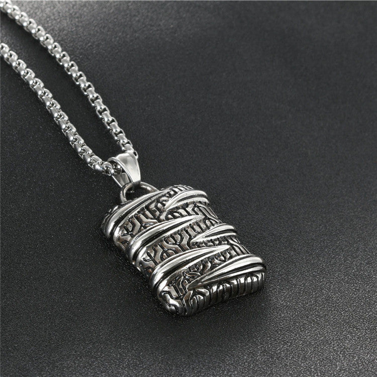 Punk-Inspired Engraved Titanium Steel Pendant Necklace for Men
