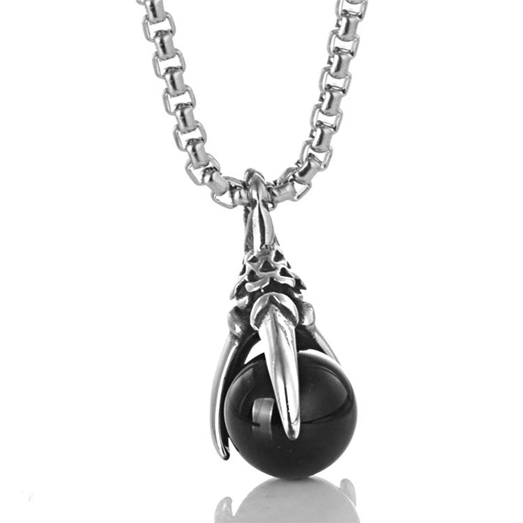 Titanium Steel Dragon Claw Pendant Necklace with Black Stone Inlay for Men - Punk Retro Style