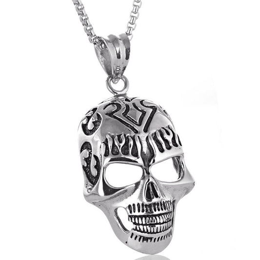 Titanium Steel Punk Skull Pendant Necklace for Men - Retro Ghost Head Design