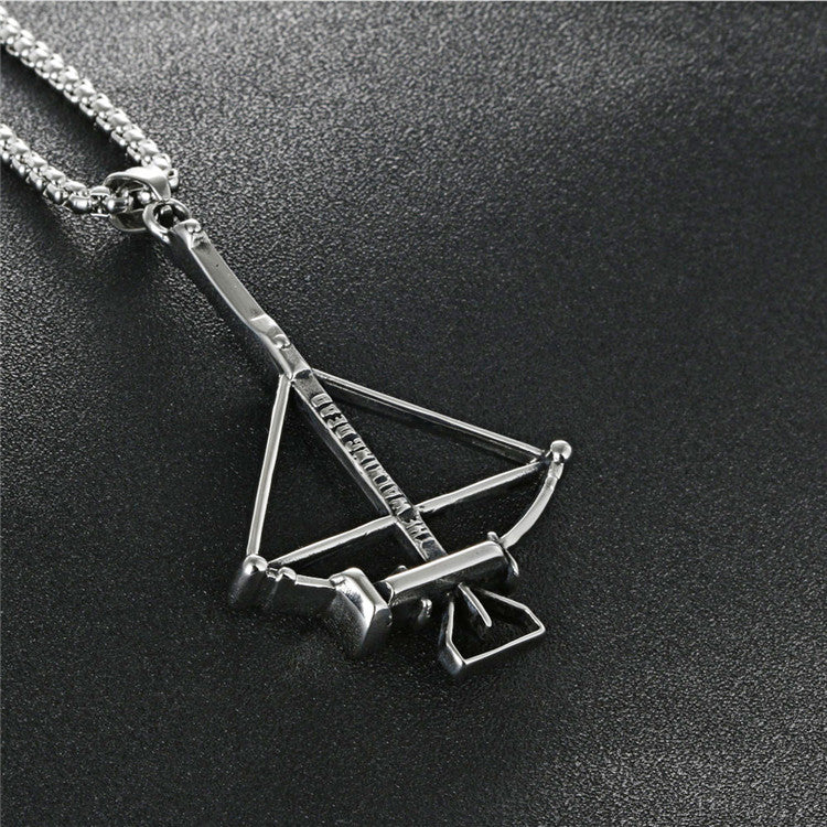 Titanium Steel Archer Necklace Pendant - The Walking Dead Inspired Stainless Steel Bow and Arrow for Men