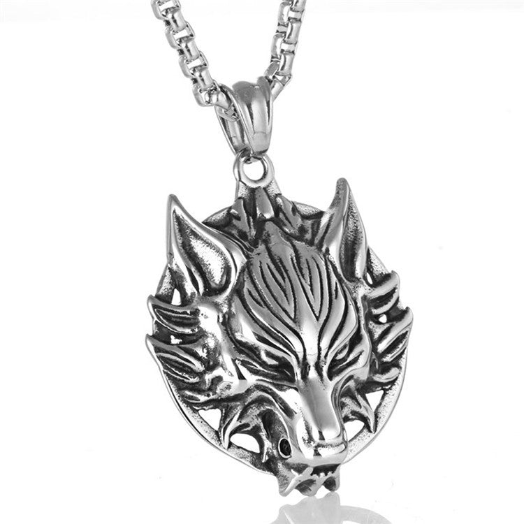 Titanium Steel Wolf Head Pendant Necklace for Men - Retro Punk Design