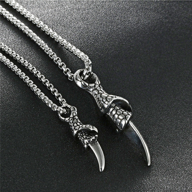Titanium Steel Eagle Claw Pendant Necklace for Men - Retro Punk Style by Planderful