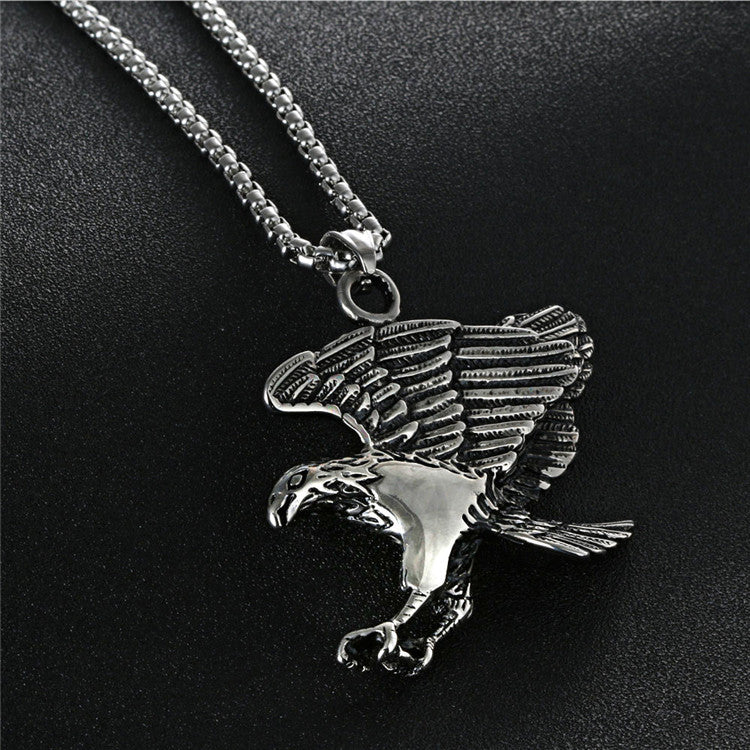 Titanium Steel Punk Eagle Pendant Necklace for Men - Retro American and European Design