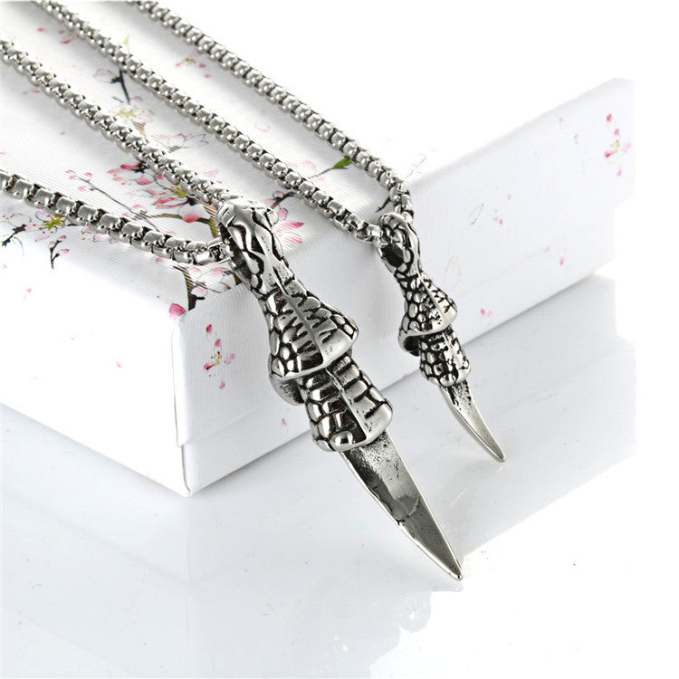 Titanium Steel Eagle Claw Pendant Necklace for Men - Retro Punk Style by Planderful