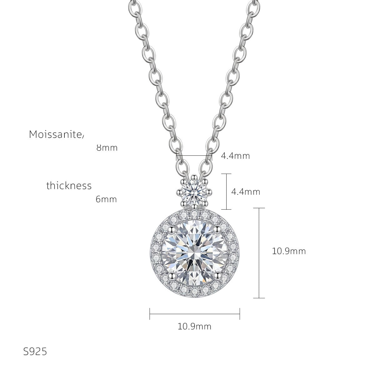 Round Moissanite 925 Sterling Silver Women's Pendant Necklace