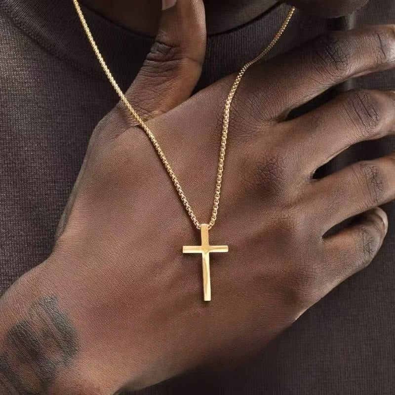 Planderful Jewelry Mens Cross Necklace Stainless Steel Chain Pendant Elegant Everyday Accessory