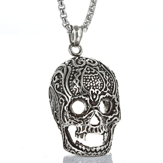 Titanium Steel Skull Pendant Necklace for Men - European and American Punk Style