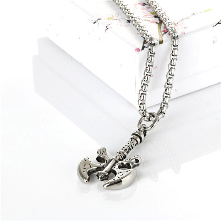 Punk-Inspired Stainless Steel Axe Pendant Necklace for Men - Retro Titanium Steel Tag