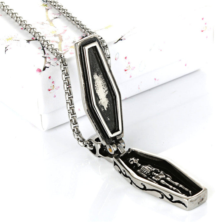 Titanium Steel Skull Coffin Pendant Necklace for Men - Punk Retro Style