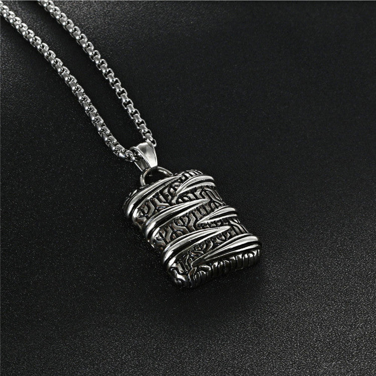Punk-Inspired Engraved Titanium Steel Pendant Necklace for Men