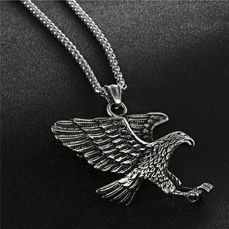 Titanium Steel Punk Eagle Pendant Necklace for Men - Retro American and European Design