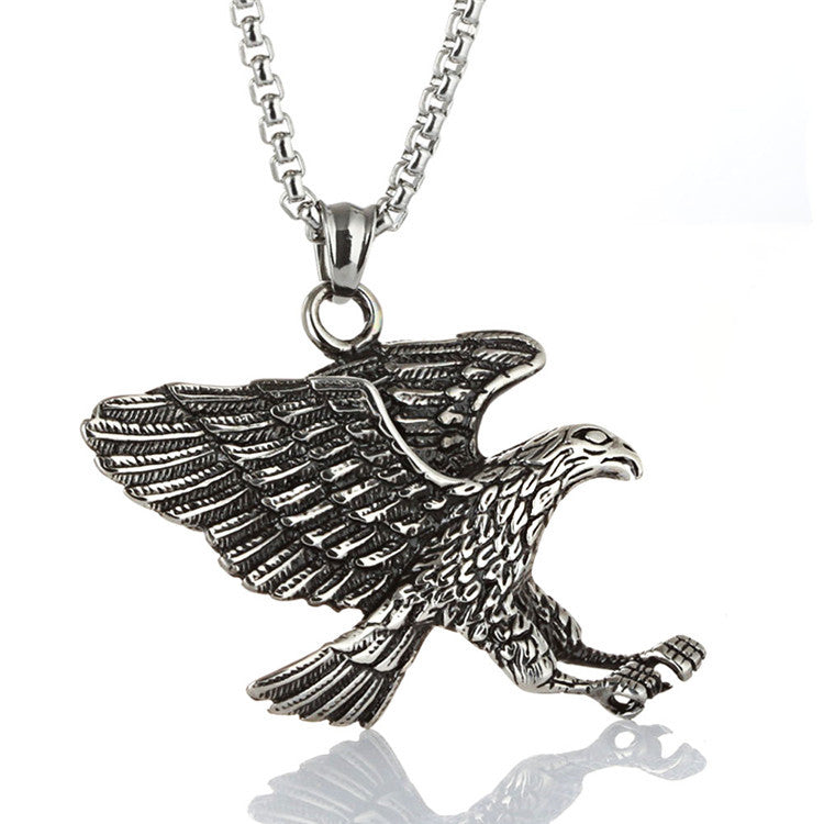 Titanium Steel Punk Eagle Pendant Necklace for Men - Retro American and European Design