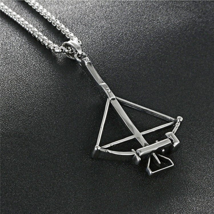 Titanium Steel Archer Necklace Pendant - The Walking Dead Inspired Stainless Steel Bow and Arrow for Men