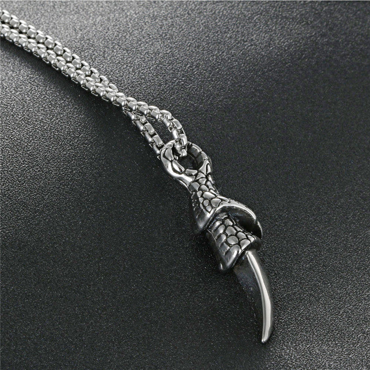 Titanium Steel Eagle Claw Pendant Necklace for Men - Retro Punk Style by Planderful