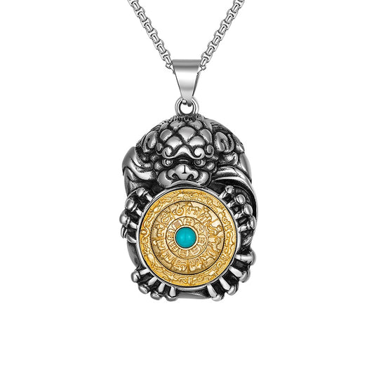 Stainless Steel Necklace – Statement Twelve Zodiac Hexagram Pixiu Tag Rotatable Pendant For Men