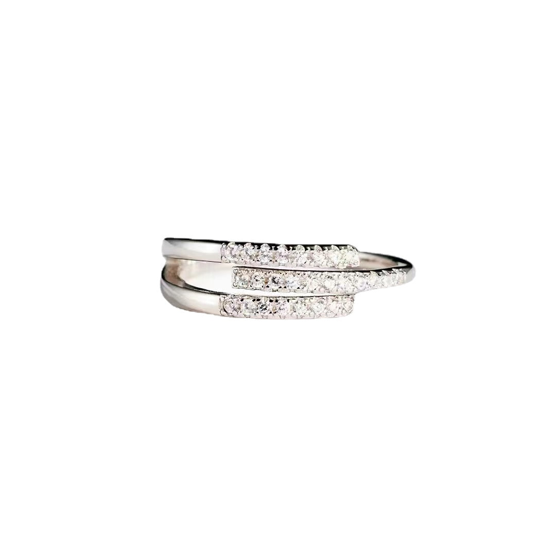 Three Layer Zircon Opening Sterling Silver Ring