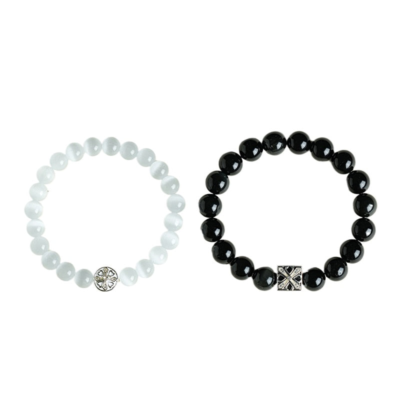 Obsidian & White Cat's Eye Bracelet