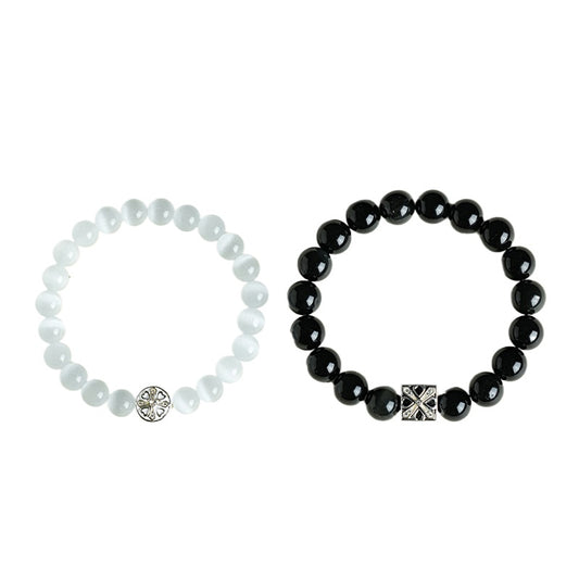Obsidian & White Cat's Eye Bracelet