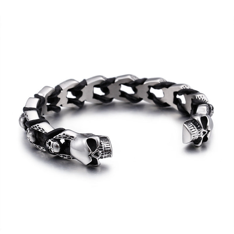 Open Double Dragon Head Rope Bracelet – Titanium Steel Men's Bracelet Skull Bracelet