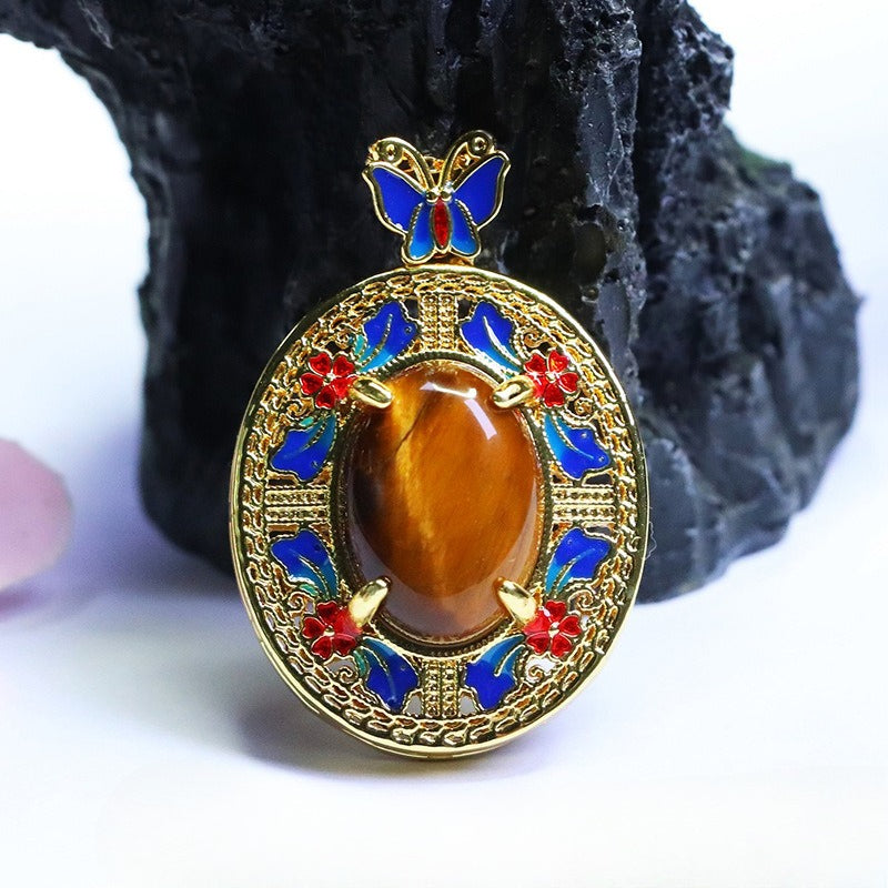 Yellow Tiger Eye Butterfly Pendant — No Chain
