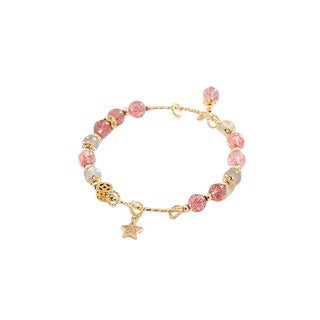Strawberry Crystal Sterling Silver Bracelet with Stars and Moon Design