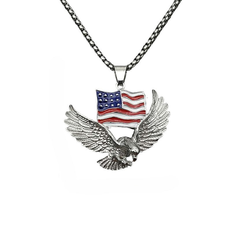 Planderful Everyday Genie Hip Hop Necklace Titanium Steel Gold Plated Flag Eagle Pendant For Men