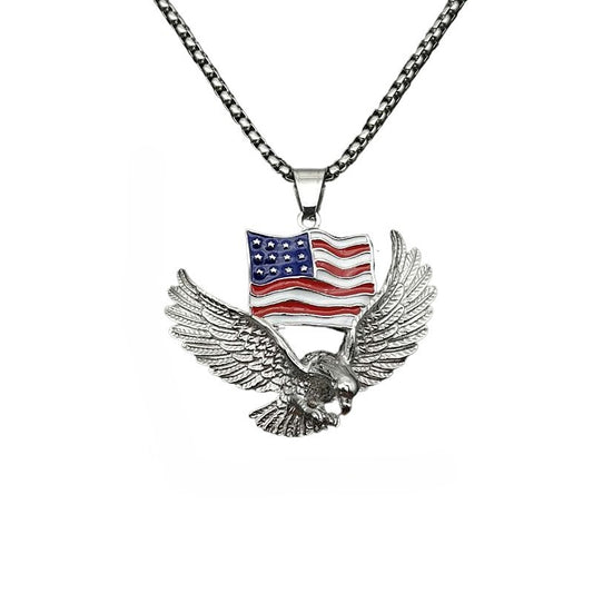 Planderful Everyday Genie Hip Hop Necklace Titanium Steel Gold Plated Flag Eagle Pendant For Men