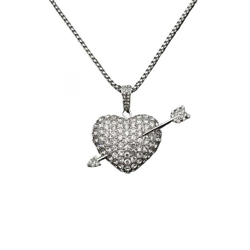 Planderful Hip Hop Jewelry Necklace Titanium Steel Gold Plated Zircon Arrow Through Heart Pendant For Streetwear Fans