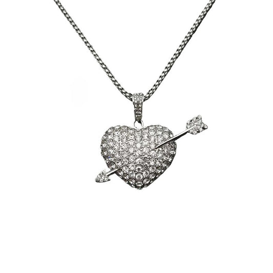 Planderful Hip Hop Jewelry Necklace Titanium Steel Gold Plated Zircon Arrow Through Heart Pendant For Streetwear Fans