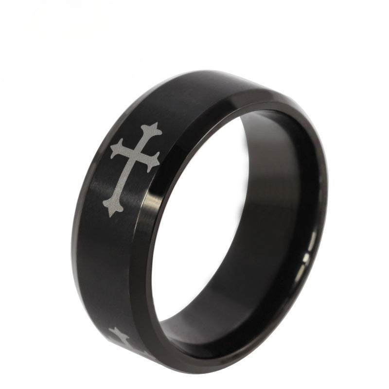 Titanium Steel Ring Religious Cross Fashion Jewelry Trendy Men's Jewelry