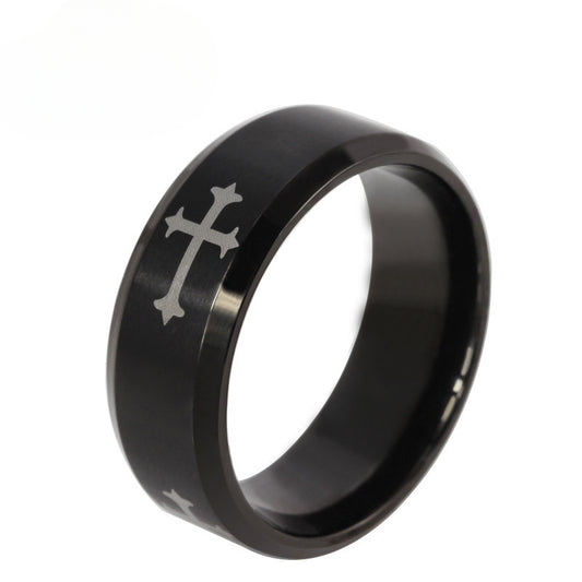 Titanium Steel Ring Religious Cross Fashion Jewelry Trendy Men's Jewelry