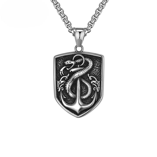 Steel Necklace - Luxury Hip Hop Chain with Snake and Anchor Tag for Men by Planderful