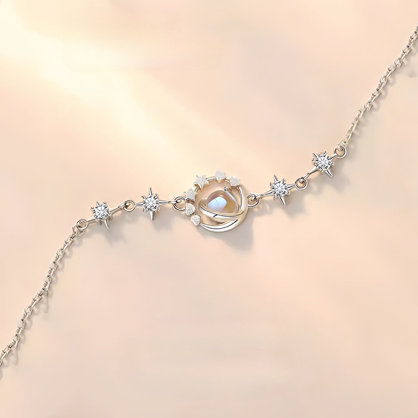 Planderful S925 Sterling Silver Pluto And Charon Bracelet For Women Gift For Girlfriend Exquisite Moonstone Zircon