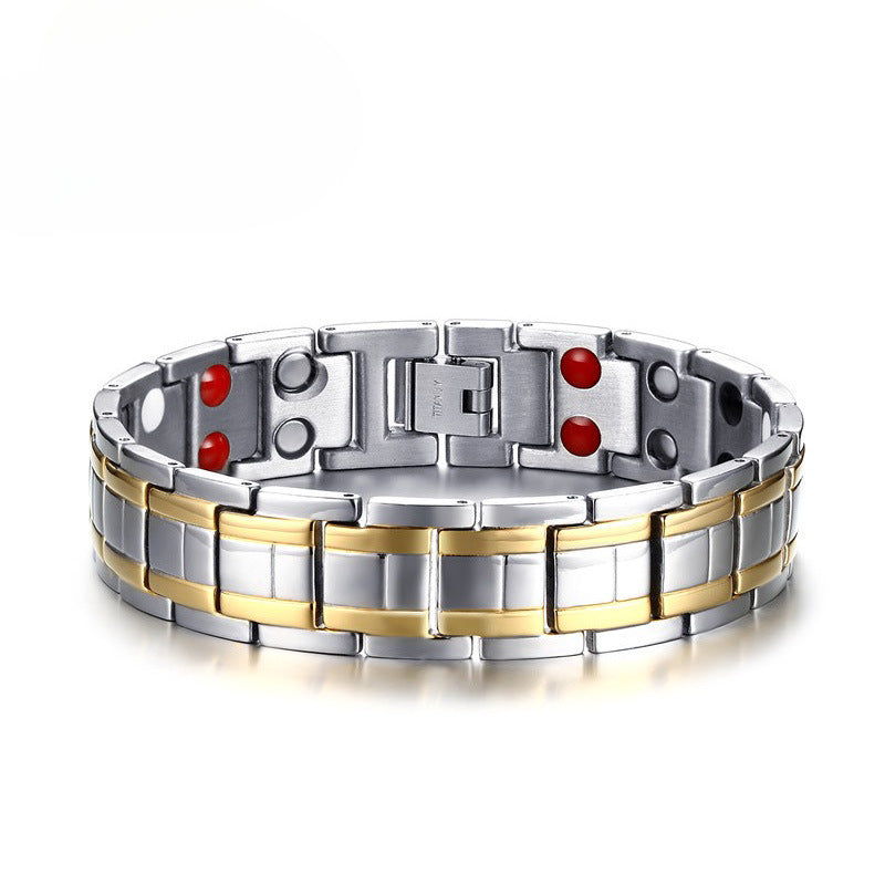 Wholesale European American Magnetic Jewelry Stainless Steel Gold Double-Row Magnet Stone Bracelet Men's Jewelry